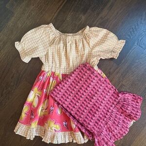 Pink and Yellow Patterned Shirt and Pants Set